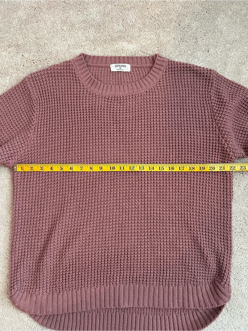 Zenana Outfitters Mauve Waffle Knit Crewneck Sweater - Picture 5 of 5